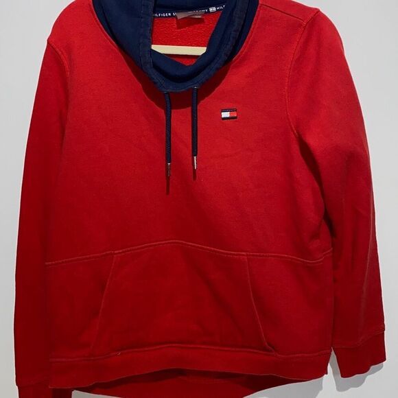 Tommy Hilfiger Sport Drawstring Turtleneck Long Sleeve Red Blue Sweater Size L - Picture 1 of 9